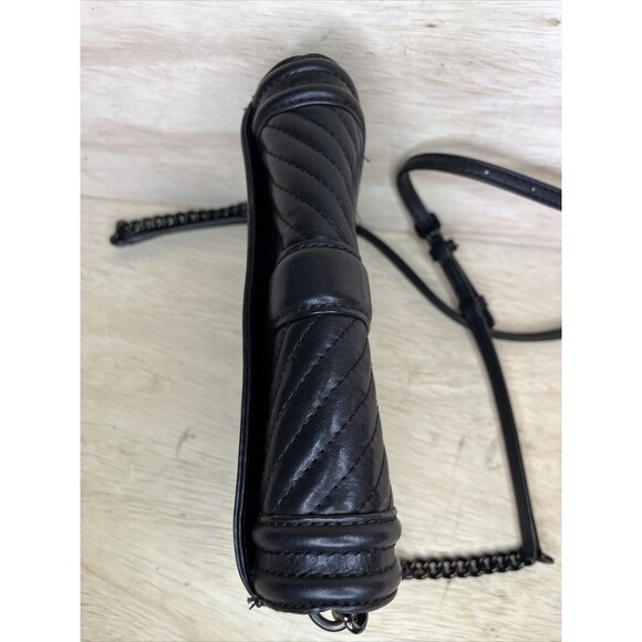 REBECCA MINKOFF Black Leather Quilted Chevron Chain Inset Strap Crossbody Purse - Picture 8 of 16